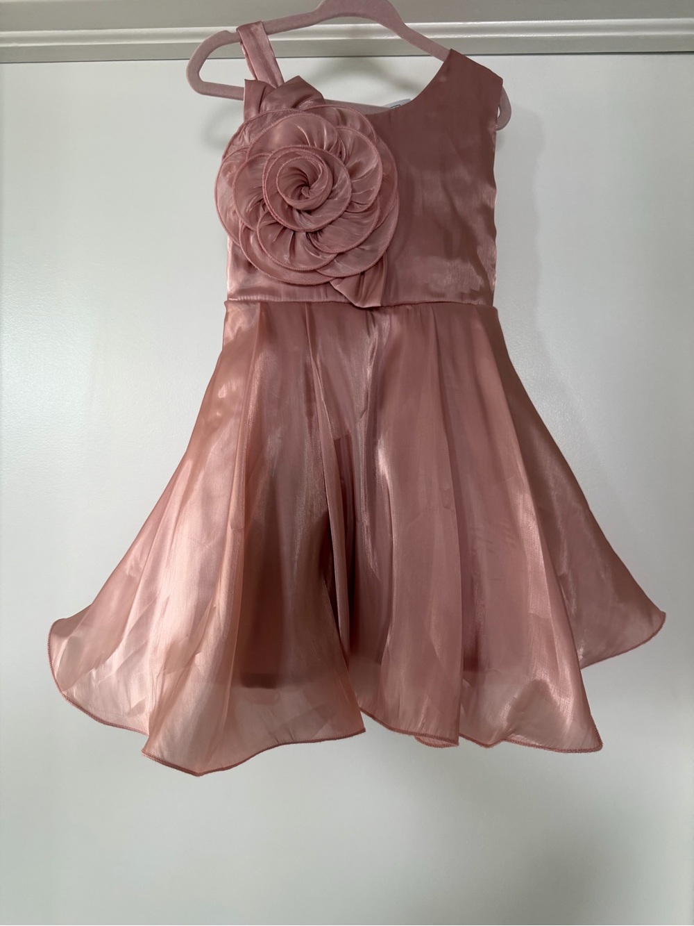 Girls Rose Pink Floral Satin Party Dress